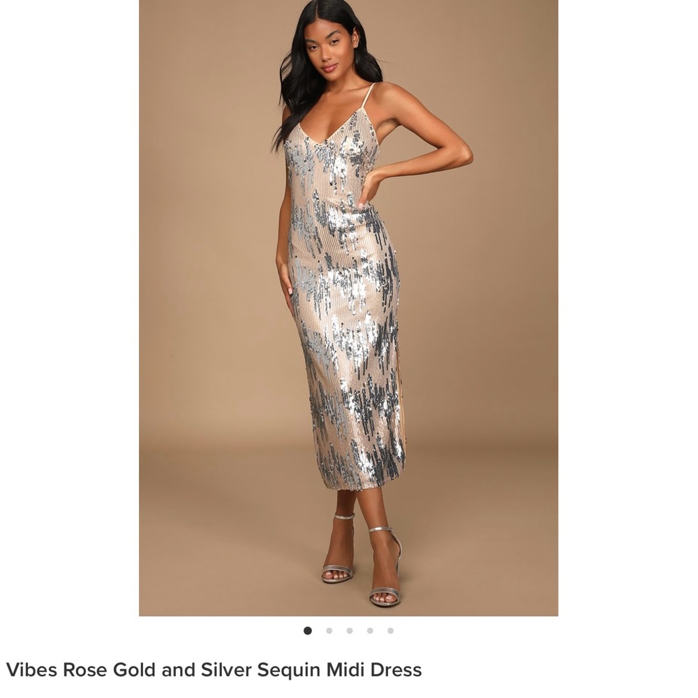 Lulu’s Gold and Silver Midi Dress, Large